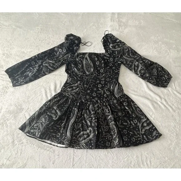 Anthropologie Maeve Long Sleeve Square Neck Drop Waist Mini Dress Black Sz Md - Picture 4 of 8